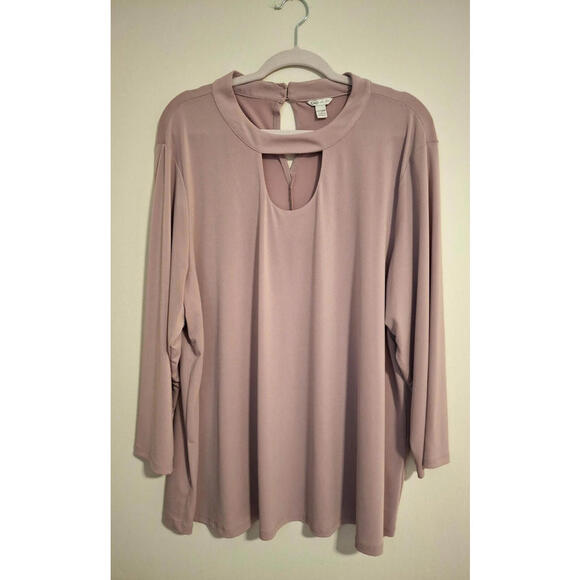 Cato Women's Shirt Blouse 22/24W Dusty Rose Flowy Tunic Keyhole Neck Dressy - Picture 1 of 8